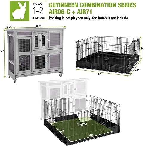 GUTINNEEN Rabbit Hutch Indoor Outdoor Bunny House Guinea Pig Cage on Wheel with Plastic Tray