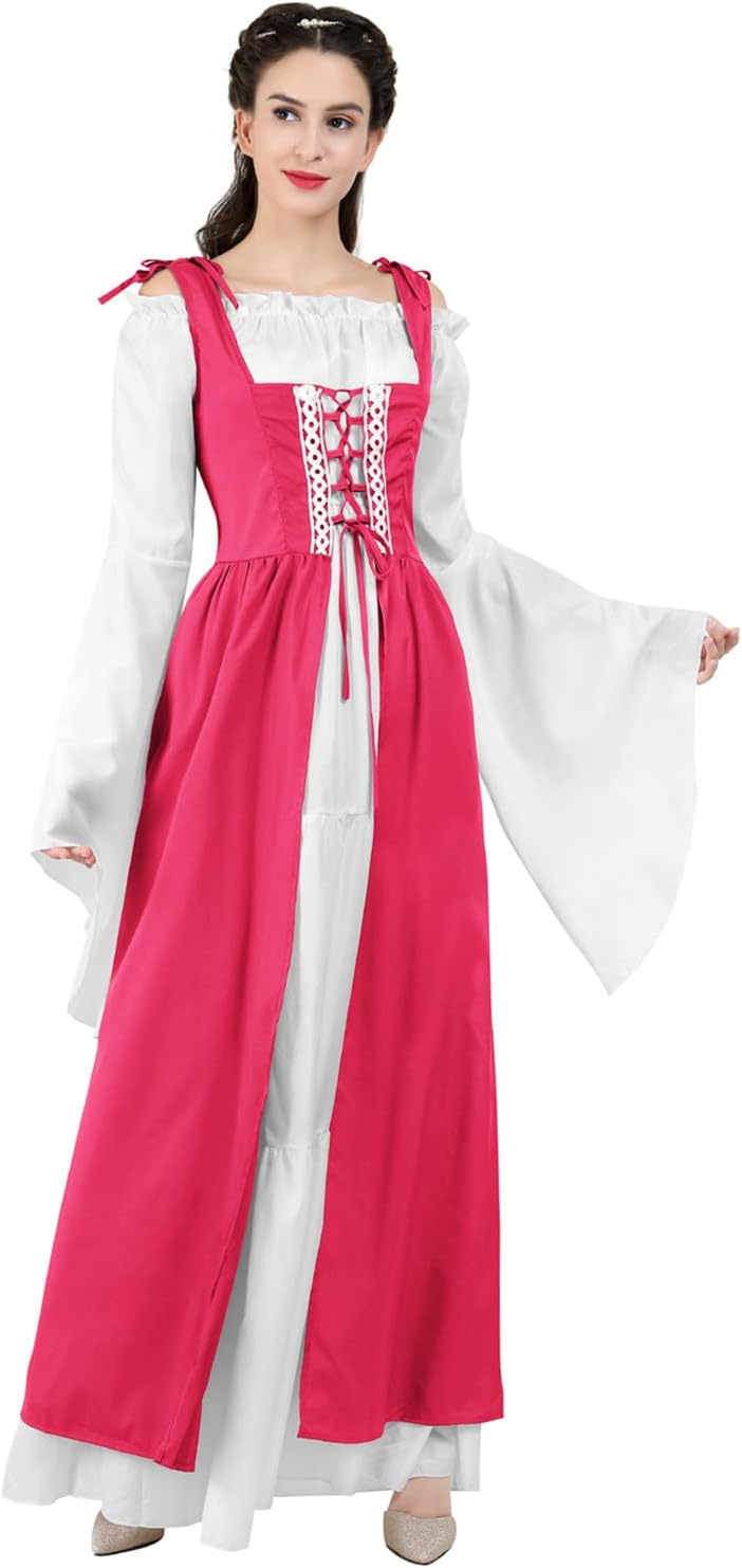 Kranchungel Renaissance Costume Women Dress: Flowy Long Sleeve Medieval Dress for Renaissance Faires & Medieval Festival