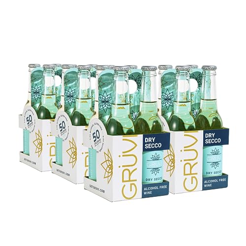 Gruvi Non-Alcoholic Dry Secco, 50 Calories, 8-Pack, 0% ABV, Non Alcoholic Sparkling Wine, Zero Alcohol Wine, NA Wine