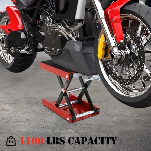 Motorcycle Lift 1100 LB Capacity Wide Deck Motorcycle Center Scissor Lift Jack Hoist Stand for Street Bikes Cruisers Touring Motorcycles Scooter ATVs