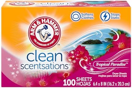 ARM & HAMMER Fabric Softener Dryer Sheets, Tropical Paradise, 100 Count | Softens Clothes, Reduces Static Cling, Long-Lasting Freshness