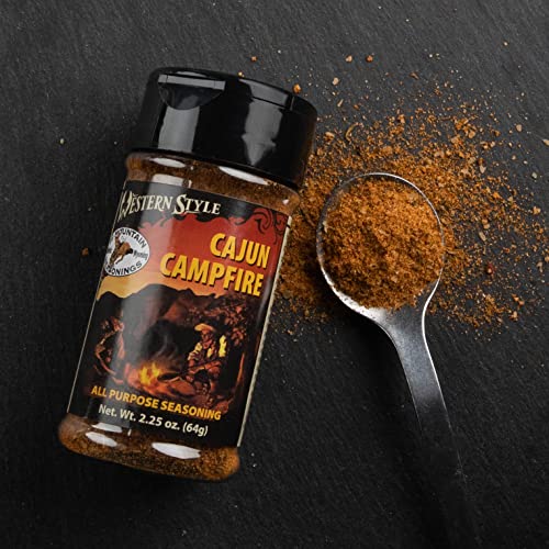 Hi Mountain | CAJUN CAMPFIRE SEASONING | Cajun Blend | 2.25 Oz | Bold Cajun seasoning for steak, shrimp, seafood, chicken and vegetables with smoky campfire-inspired flavor