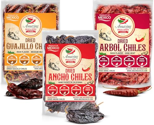 Dried Chile Peppers Variety Pack 3x4oz Ancho Arbol Guajillo Mexican Chili