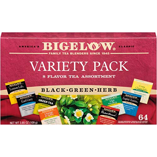 Bigelow Tea Green Tea Assortment, 64 Count (Pack of 1) | Individually Wrapped Tea Bags with Classic, Decaffeinated, Mint, Peach, Constant Comment, Lemon, Mango, and Earl Grey Teas