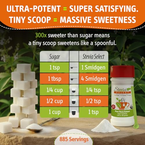 Stevia Select Organic Stevia Powder 1.25oz - Sugar Free Plant Based Pure Stevia Sweetener Stevia Extract Keto Sugar Substitute No Additives Zero Calorie