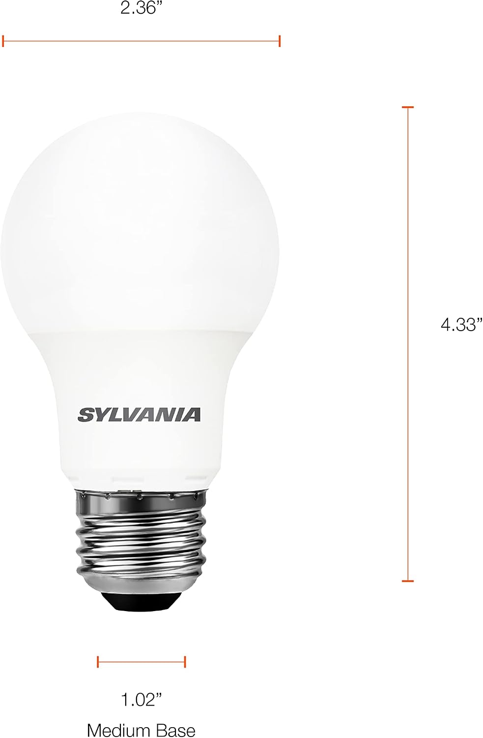 Sylvania LED A19 Light Bulb, 100W = 14W, Non-Dimmable, Frosted Finish, 1500 Lumens, 2700K, Soft White - 4 Pack (78101)