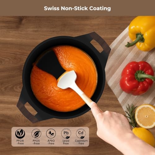 ITSMILLERS Nonstick Stock Pot, 6.5 Qt Soup Stock Pot with Strainer Lid, Induction Cooking Pot with Visible Lid for Pasta, Spaghetti