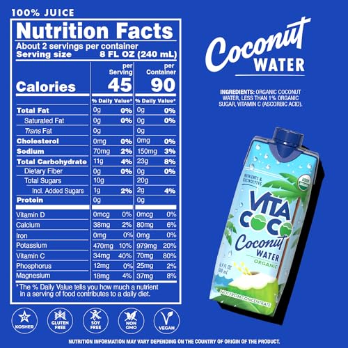 Vita Coco Organic Coconut Water, Original, 16.9 Oz (Pack of 12)
