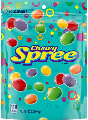 Wonka Spree Original Hard Candy, Resealable Bag, 12 Ounce Bag | Grape, lemon, lime, cherry, orange, sweet outside sour inside, resealable share bag, movie snack, sharing, nostalgic