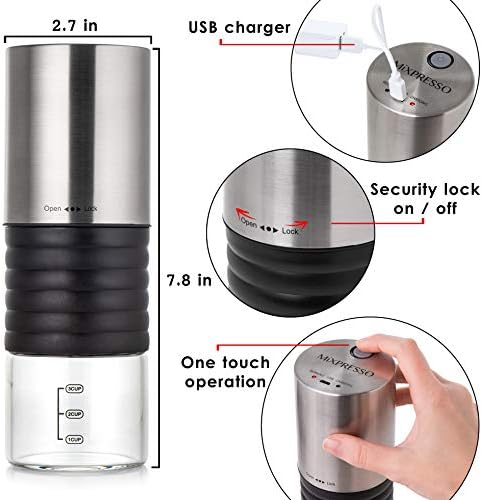 Mixpresso Electric Coffee Grinder With Usb And With Easy On/Off Button, Coffee Bean Grinder & Spice Grinder For Herbs, Nuts & Grains, Spice Mill.