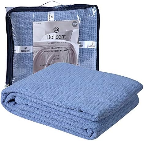 DOLLCENT 100% Cotton Queen Size Blanket for Bed, Premium Soft Combed Lightweight Blankets, Washed Breathable Cozy Bed Throw Blanket, Ivory Queen Cotton Blankets for All Season: Ivory (90"x90")