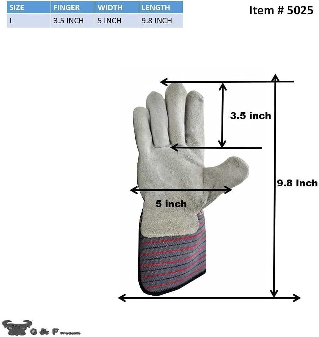 5 Pair Pack Leather Palm Work Gloves Cowhide Leather Suede Finish A Grade Premium