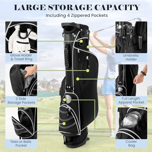 Tangkula Golf Stand Bag, Lightweight Organized Golf Bag, Easy Carry Shoulder Bag with 4 Way Dividers and 4 Pockets for Extra Storage