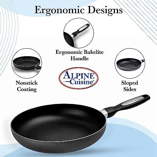 Alpine Cuisine Fry Pan 13-Inch Nonstick Coating Gray, Frying Pans Nonstick for Stove with Stay Cool & Comfortable Handle, Durable Nonstick Cookware, Ideal for Family
