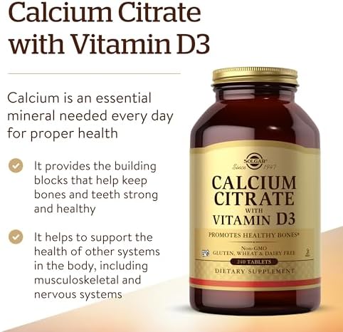 Solgar Calcium Citrate with Vitamin D3, 240 Tablets - 60 Servings | Promotes Healthy Bones & Teeth, Supports Musculoskeletal & Nervous Systems