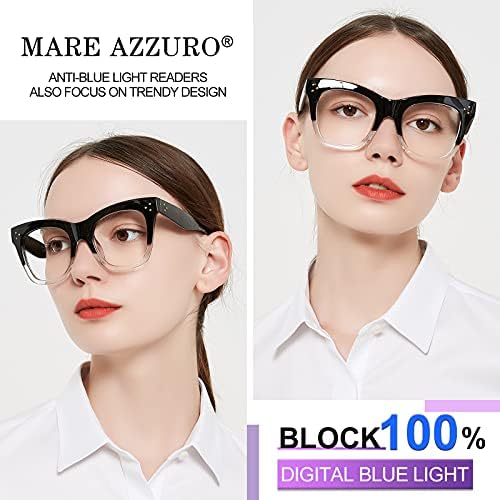 MARE AZZURO Oversized Reading Glasses Women Trendy Large Readers 0 1.0 1.25 1.5 1.75 2.0 2.25 2.5 2.75 3.0 3.5 4.0 5.0 6.0 (Black, 250)