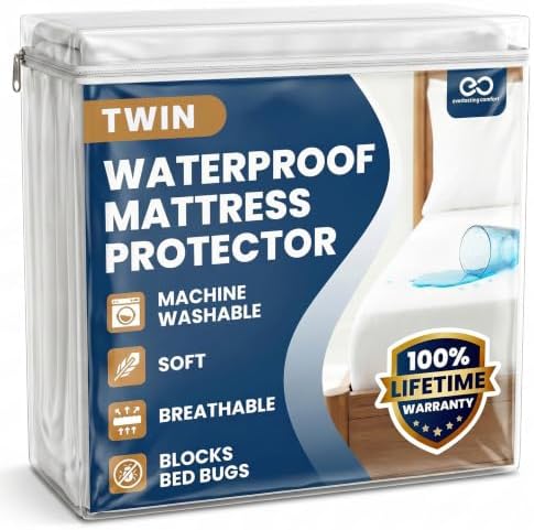 Everlasting Comfort Premium Queen Size Mattress Protector - Waterproof & Hypoallergenic, Noiseless Design, Washable Cover, 18" Deep Pocket, Bed Bug & Dust Mite Proof Cover for Sleep Hygiene
