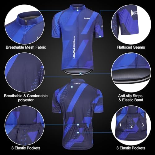 Lixada Men's Cycling Jersey Short Sleeve with Padded Shorts Quick-Dry Summer Short Bike Clothing Bicycle Shirts Pants Set