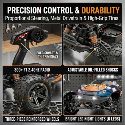 V3 1/14 Fast RC Cars for Adults, 4x4 Offroad Waterproof Monster Truck | 40+ mph High Speed Remote Control Drift Buggy Car , Electric Powered All Terrain Truggy with 2S Battery for Snow Sand