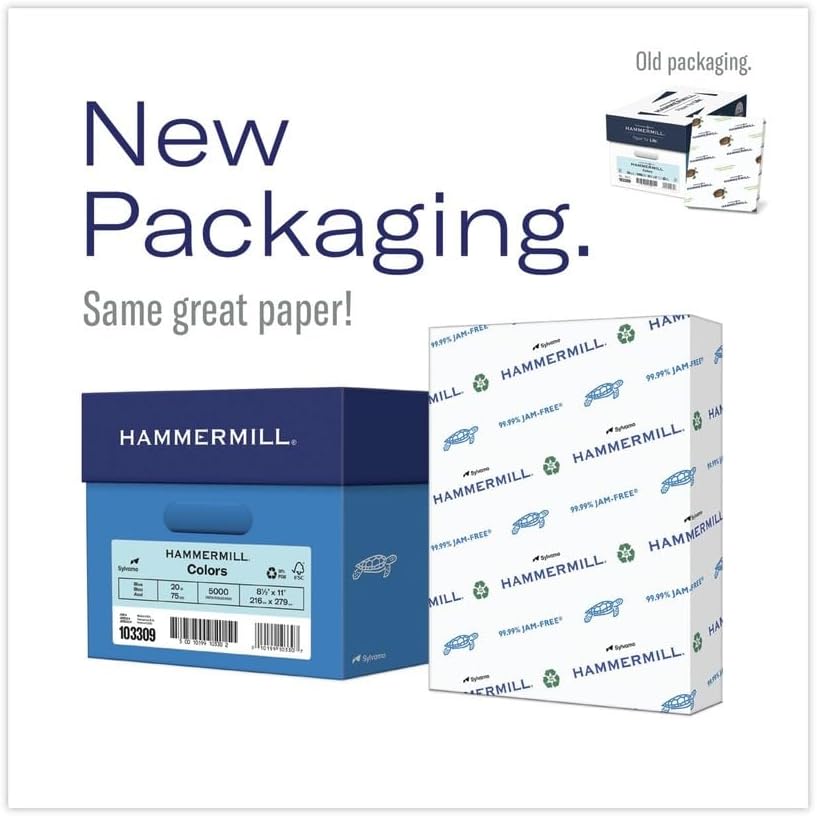 Hammermill Colored Paper, 20 lb Blue Printer Paper, 8.5 x 11 - Made in the USA, Pastel Paper, 103309R - 1 Ream (500 Sheets)