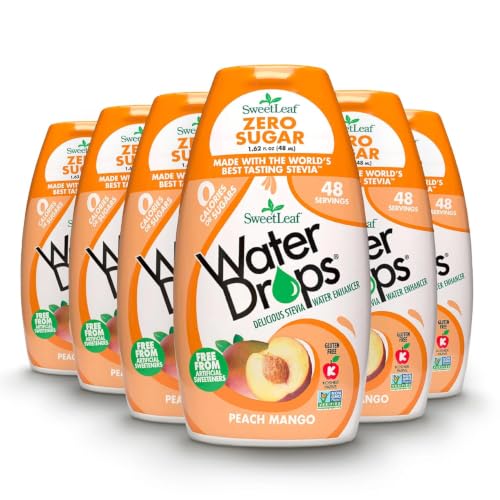 SweetLeaf Water Drops, Peach Mango – Sugar-Free Water Enhancer Drops, Stevia & Monk Fruit Sweetener Water Flavoring, 1.62 Oz (Pack of 6) | Stevia Water Enhancer, Sugar Free, Zero Calorie Additive, Contains Monk Fruit Extract, Gluten Free, Keto Friendly