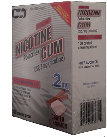 Nicotine Gum 2mg Sugar Free Coated Cinnamon Generic for Nicorette 100 Pieces per Box Pack of 2 Total 200 Pieces