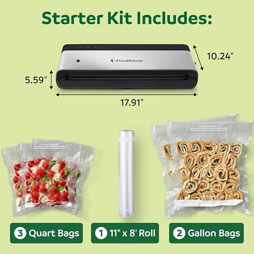 FoodSaver Compact Vacuum Sealer Machine with Airtight Bags and Roll - Ideal for Sous Vide and Airtight Food Storage, White