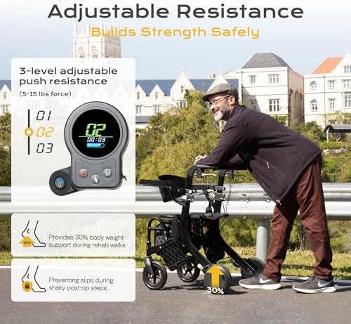 4 in 1 Rollator Walker Electric Wheelchair Combo, Electric Rollator Walker with Power Assist, Foldable Lightweight Transport Wheelchair