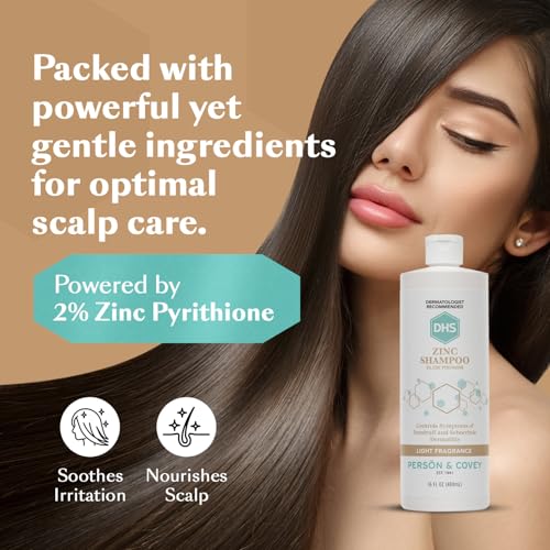 DHS Zinc Shampoo – Dandruff Shampoo – for Flaky and Dry Scalp with 2% Zinc Pyrithione, 8 oz