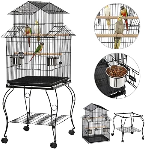 Yaheetech 55" Triple Roof Bird Cage with Rolling Stand & Storage, for Cockatiels, Quakers, Indian Ringnecks, Conures & Small to Medium Parrots