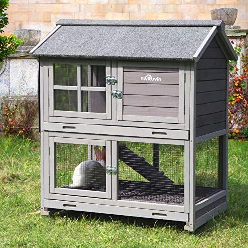 Aivituvin [Upgrade Version] Rabbit Hutch Bunny Hutch, Rabbit Cage with Two No Leak Trays, Indoor & Outdoor Waterproof Cage for Bunny