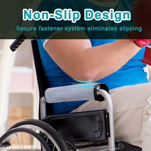 AHIER Wheelchair Armrest Pads, 2PCS Sheepskin Fleece Wheelchair Armrest Covers, Non Slip Arm Rest Cover Cushion pad for Wheelchairs