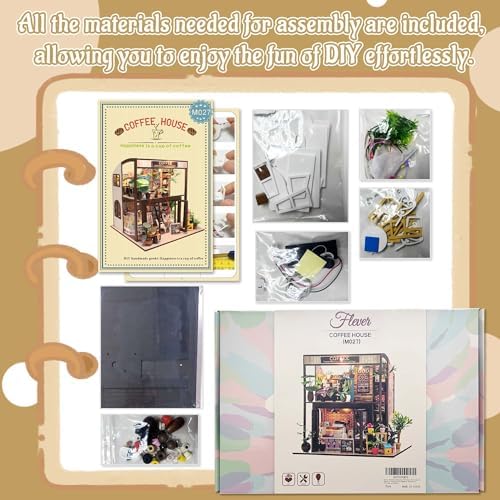 Flever Dollhouse Miniature DIY House Kit Creative Room with Furniture for Romantic Valentine's Gift(Time of Coffee)