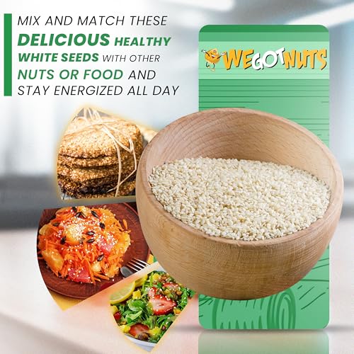 We Got Nuts White Hulled Sesame Seeds 5 Lbs (80oz) Bag | No Preservatives Added, Non-GMO, 100% Natural With No Shell | For Baking, Salad Toppings