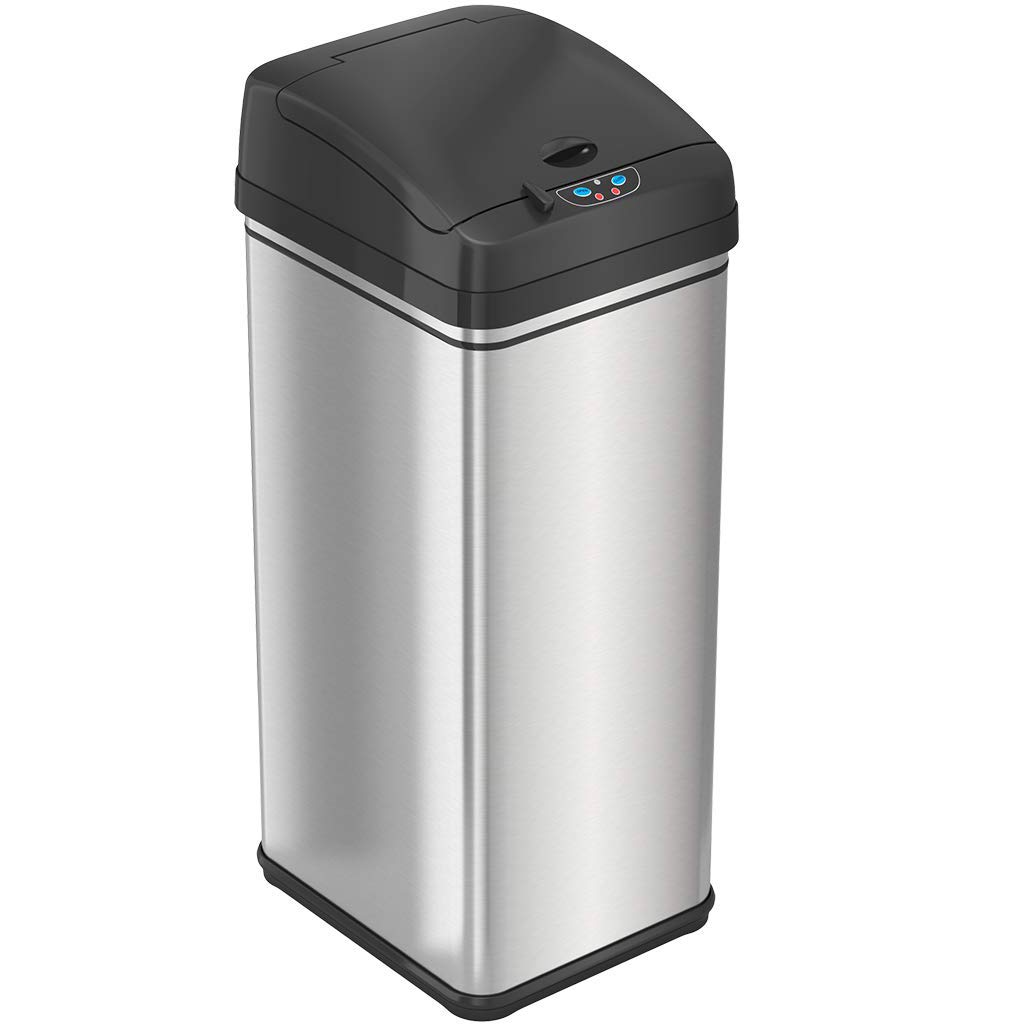 iTouchless 50 Liter / 13 Gallon Kitchen Trash Can with Lid & Deodorizer – Motion Sensor Semi-Round Stainless Steel Garbage Bin for Home, Office, or Garage – Slim, Wide Opening Large Capacity Design