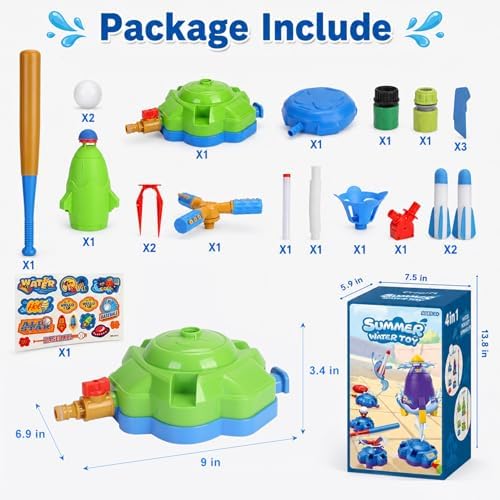 4-in-1 Kids Water Sprinkler Toys for Outdoor Play – Foot Pump Rocket, Water Spray Rocket