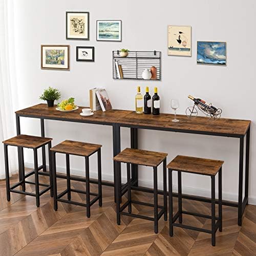 HOOBRO Bar Table and Chairs Set, 47.2” Rectangular Pub Table with 2 Stools for Small Space, 3-Piece Breakfast stools Set, Sturdy Metal Frame
