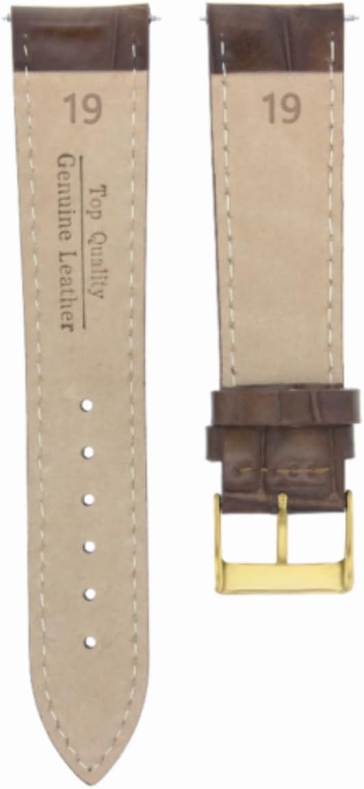 Ewatchparts 19mm Dark Brown Leather Watch Band Replacement Watch Strap Gold Buckle Compatible With Invicta Russian Diver