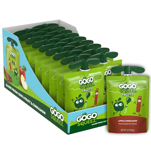 GoGo squeeZ No Sugar Added Applesauce, Apple Apple, 18 Count | Kids on the go fruit snack made with applesauce & fruit puree; 3.2 oz pouches, gluten and nut free, recloseable cap, BPA-free