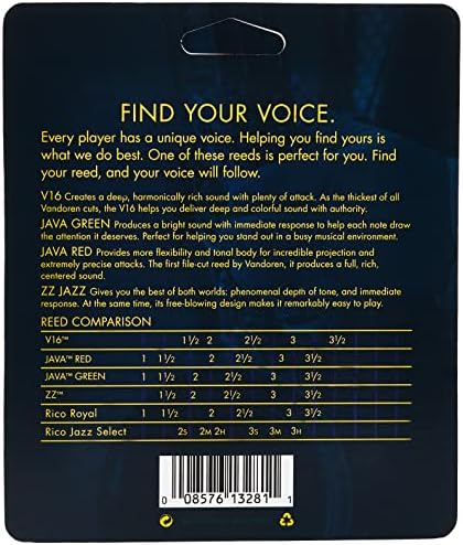 Vandoren SRMIXA3 Alto Sax Jazz Reed Mix Card includes 1 each ZZ, V16, JAVA and JAVA Red Strength 3