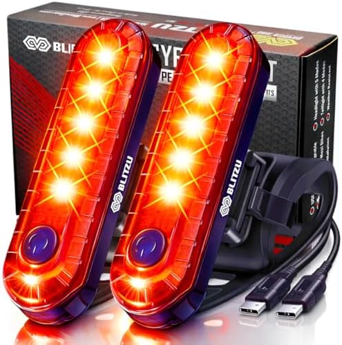 BLITZU Bike Tail Light, 2 Pack USB-C Rechargeable LED Bicycle Rear Lights | 120T, Bright LED, High Visibility Beam, 4 Modes, Easy Installation