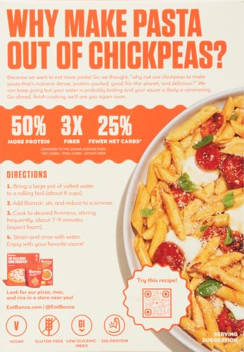 Banza Penne Pasta from Chickpeas - Gluten Free, High Protein, and Lower Carb Protein Penne Chickpea Pasta - 8oz