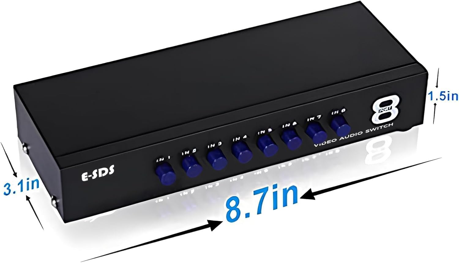 E-SDS 8-Way RCA Switch AV Switcher 8 in 1 Out Composite Selector Box | AV Switch Video L/R Audio Selector Box for DVD STB Game Consoles