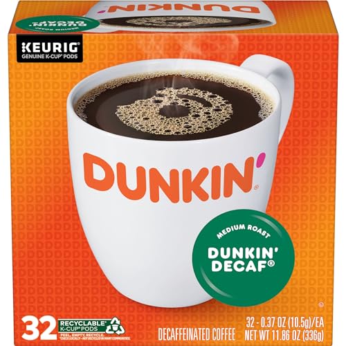 Dunkin’ Decaf Medium Roast Coffee, Keurig K-Cup Pods, 60 Count