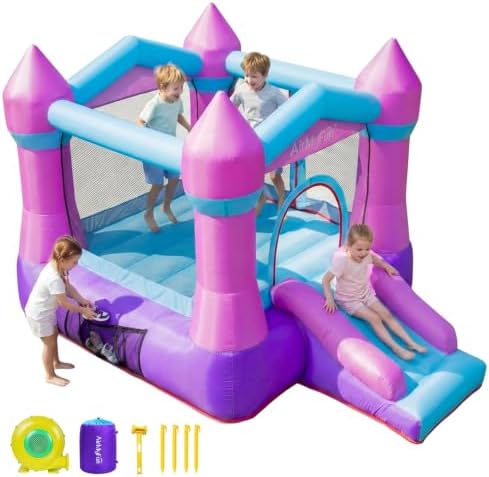 AirMyFun Pink Inflatable Toddler Bounce House with Blower, Indoor/Outdoor Jumping Castle for Kids 3-8, Inflatable Bouncy House with Slide, 82011B