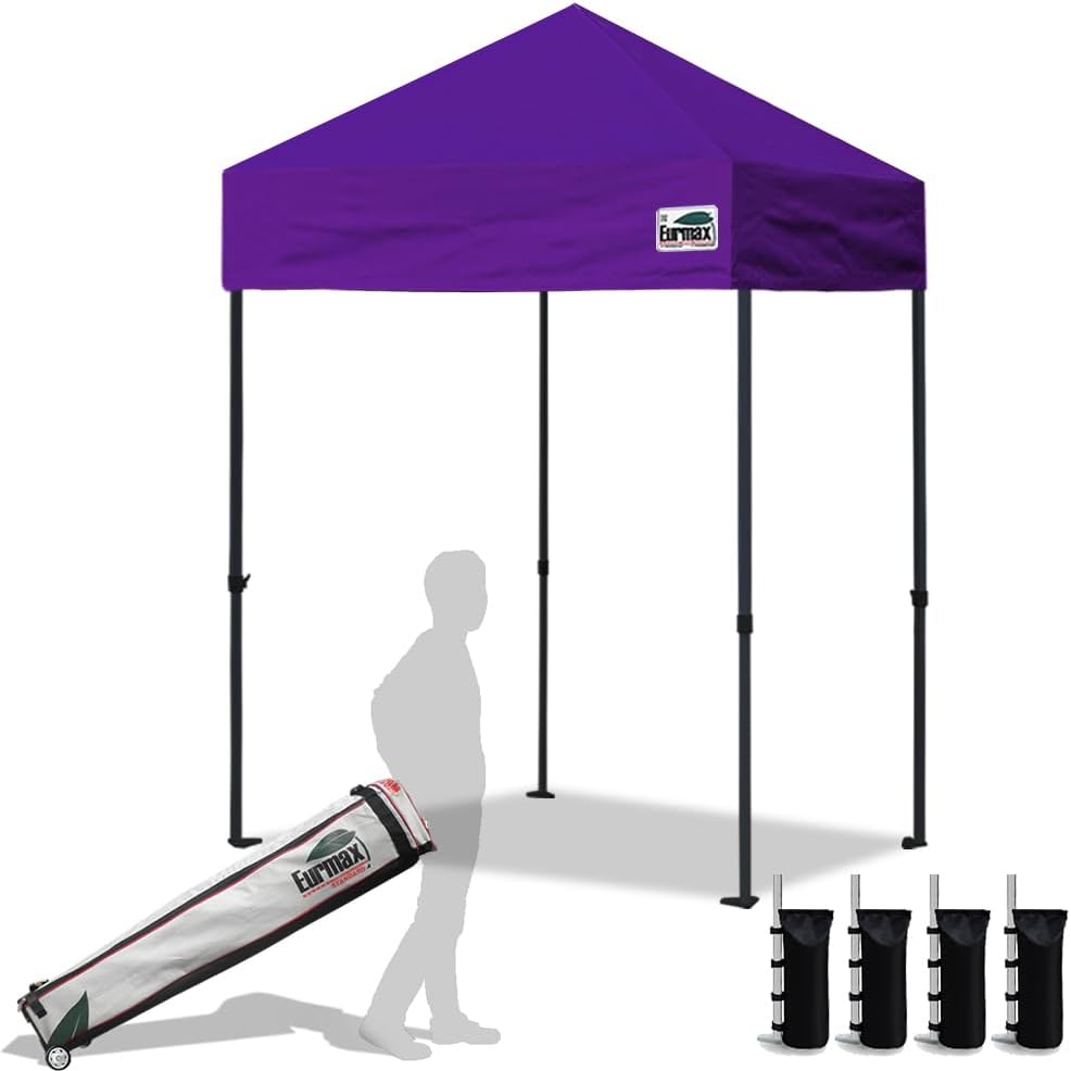 Eurmax USA 10x10ft Pop Up Canopy,Commercial Instant Tent for Outdoor Events,Patented No-Tip Rolling Storage Bag with 4 Sandbags,UV & Water Resistant,Heavy Duty Portable Shelter Gazebo,Black