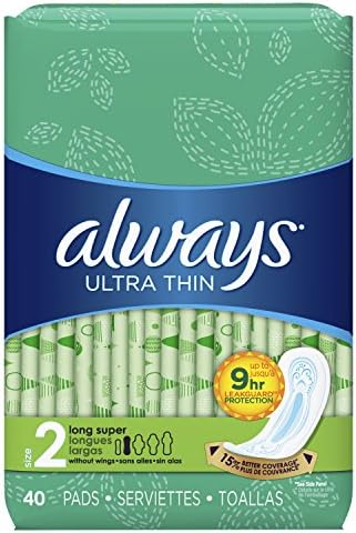 Always Ultra Thin Long Super Pads, 20 Count, (Pack of 2)