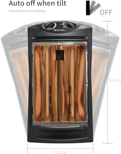 Comfort Zone Indoor Tower Space Heater, Adjustable Thermostat, Radiant Heat, Electric, Infrared Quartz, 2 Heat Settings, Overheat Protection