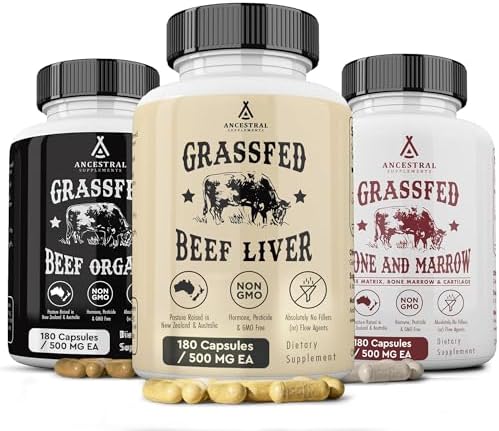 Ancestral Supplements Beef Liver Support Capsules, Iron & Energy, 180 Ct | Freeze-dried, Non-GMO Liver Rich in Heme Iron, Vitamin A & B12; Grass-fed, Desiccated, Vital Liver Support, Natural Liver