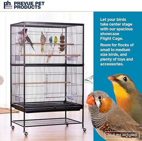 Prevue Pet Products Steel Bird Flight Cage with Wheels - Black, Large | Large Birdcage for Parakeets, Canaries, Finches, Cockatiels, Lovebirds, & Green Cheeks, Metal Standing Birdcage